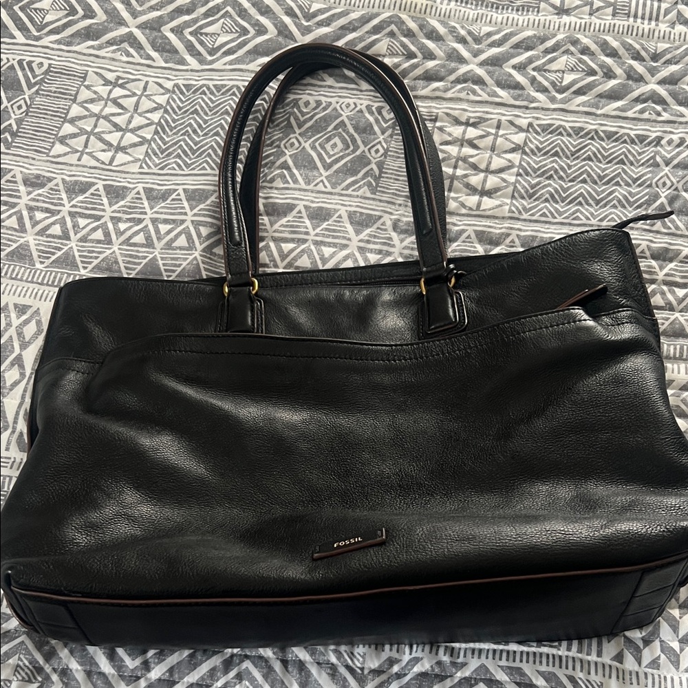 Fossil Black Leather Duffel Bag